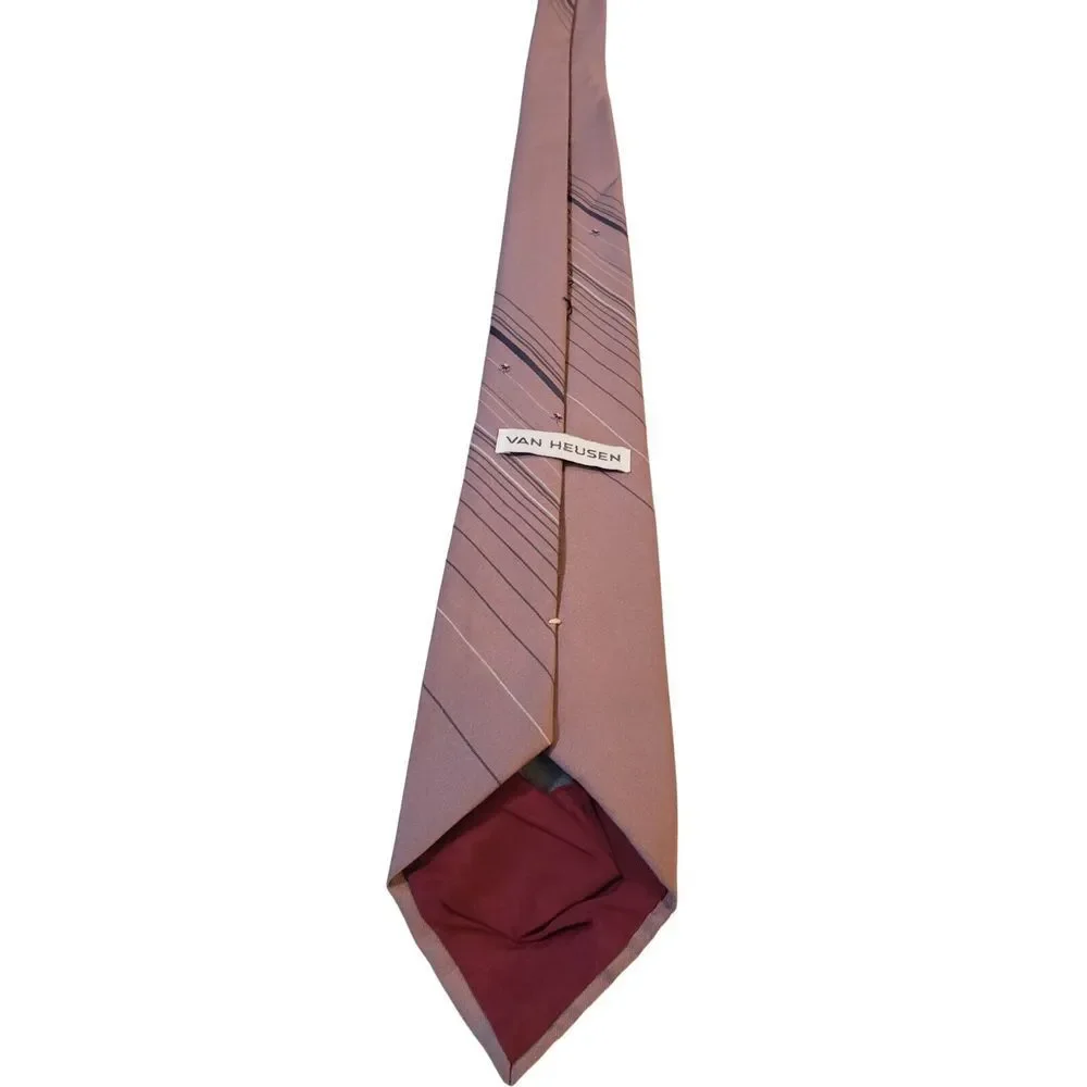 Vintage‎ Van Heusen Mens Neck Tie Rose Color with Stripes Poly/Silk